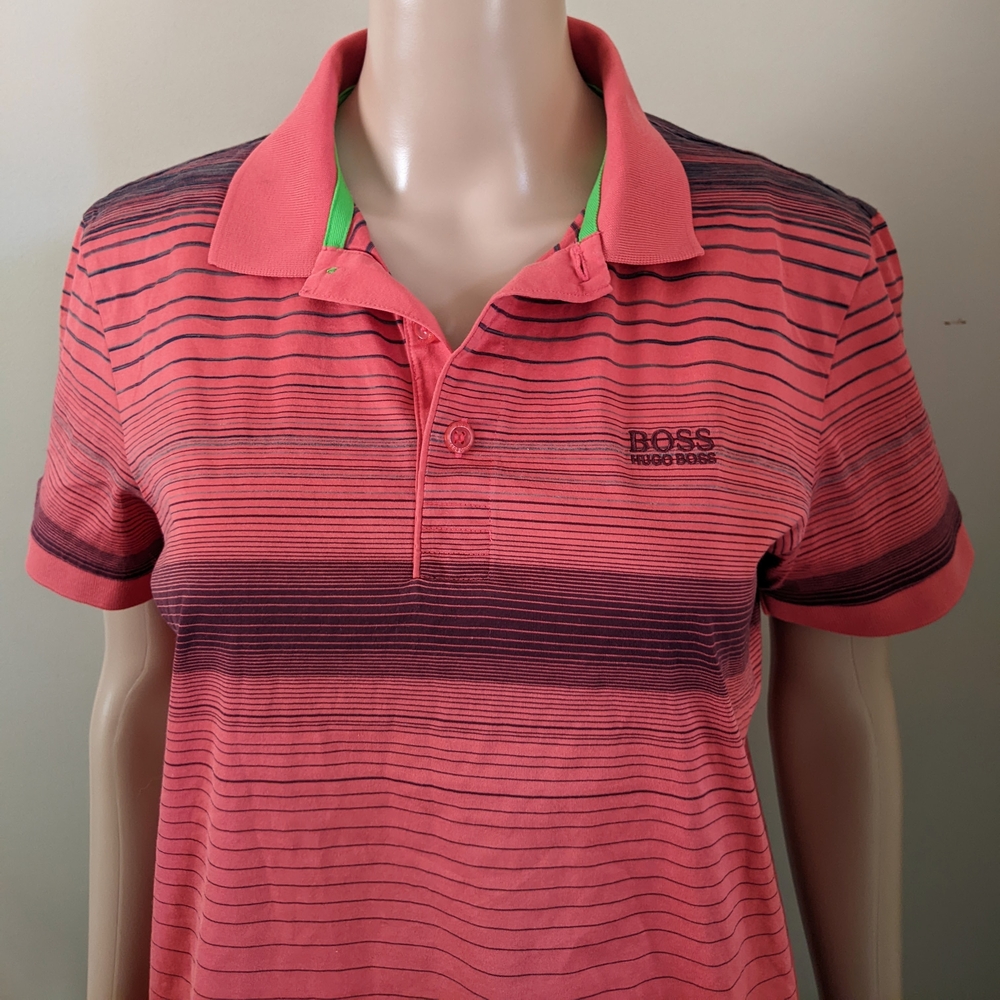 Hugo Boss red Striped Polo Shirt, size Medium